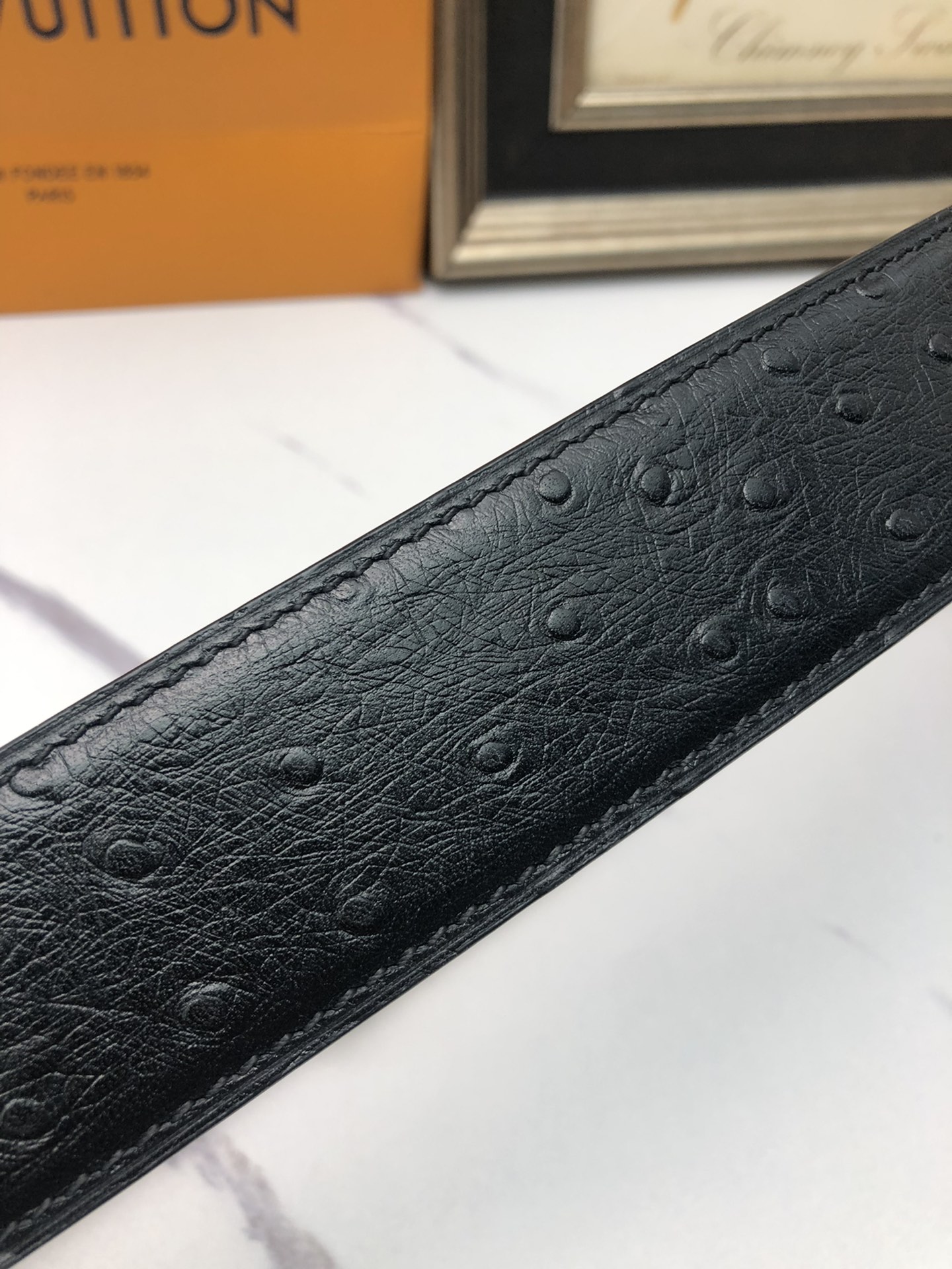 配全套包装礼盒LV原单头层牛皮驼鸟纹