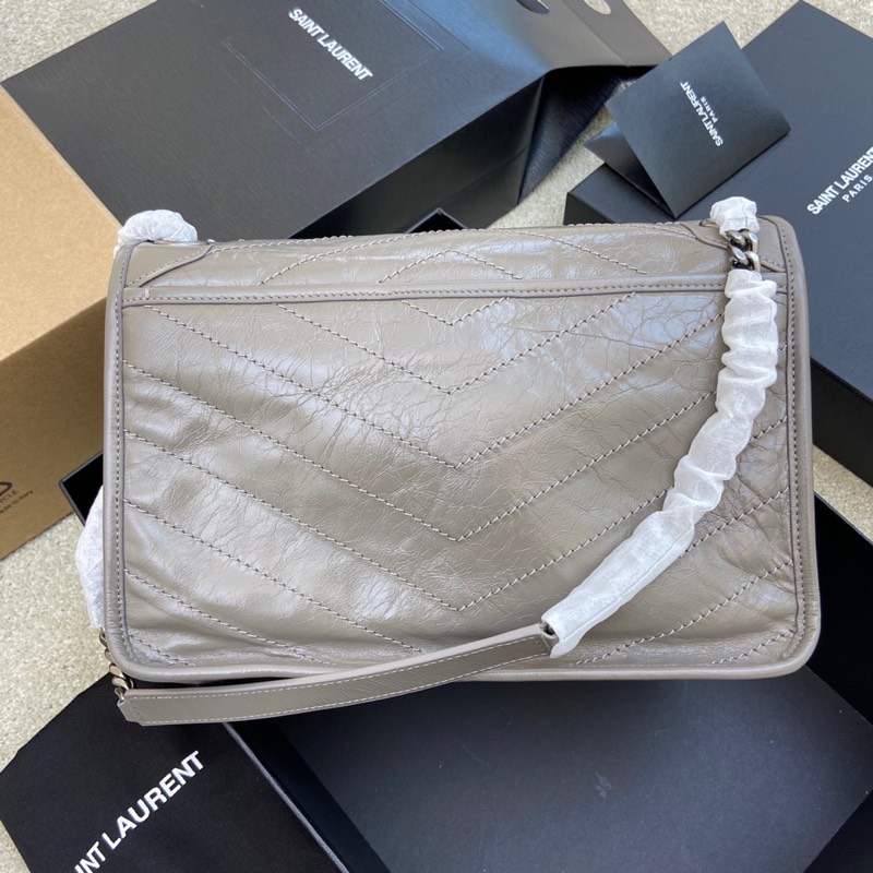 Saint Laurent 油腊浅灰/古银 NIKI～28cm 爆裂纹 超多明星 同款