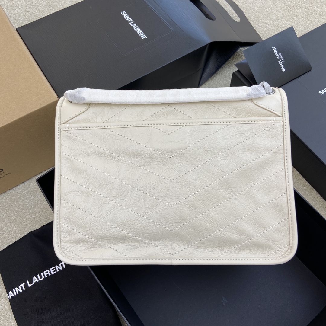 Saint Laurent 油腊奶白/古银 NIKI～28cm 爆裂纹 超多明星 同款