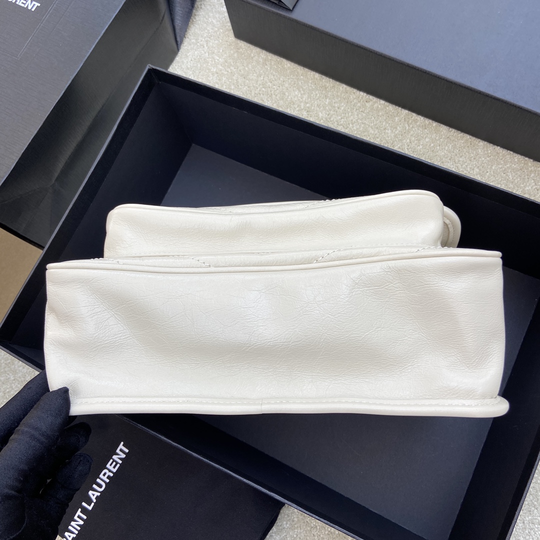 Saint Laurent 油腊奶白/古银 NIKI～28cm 爆裂纹 超多明星 同款