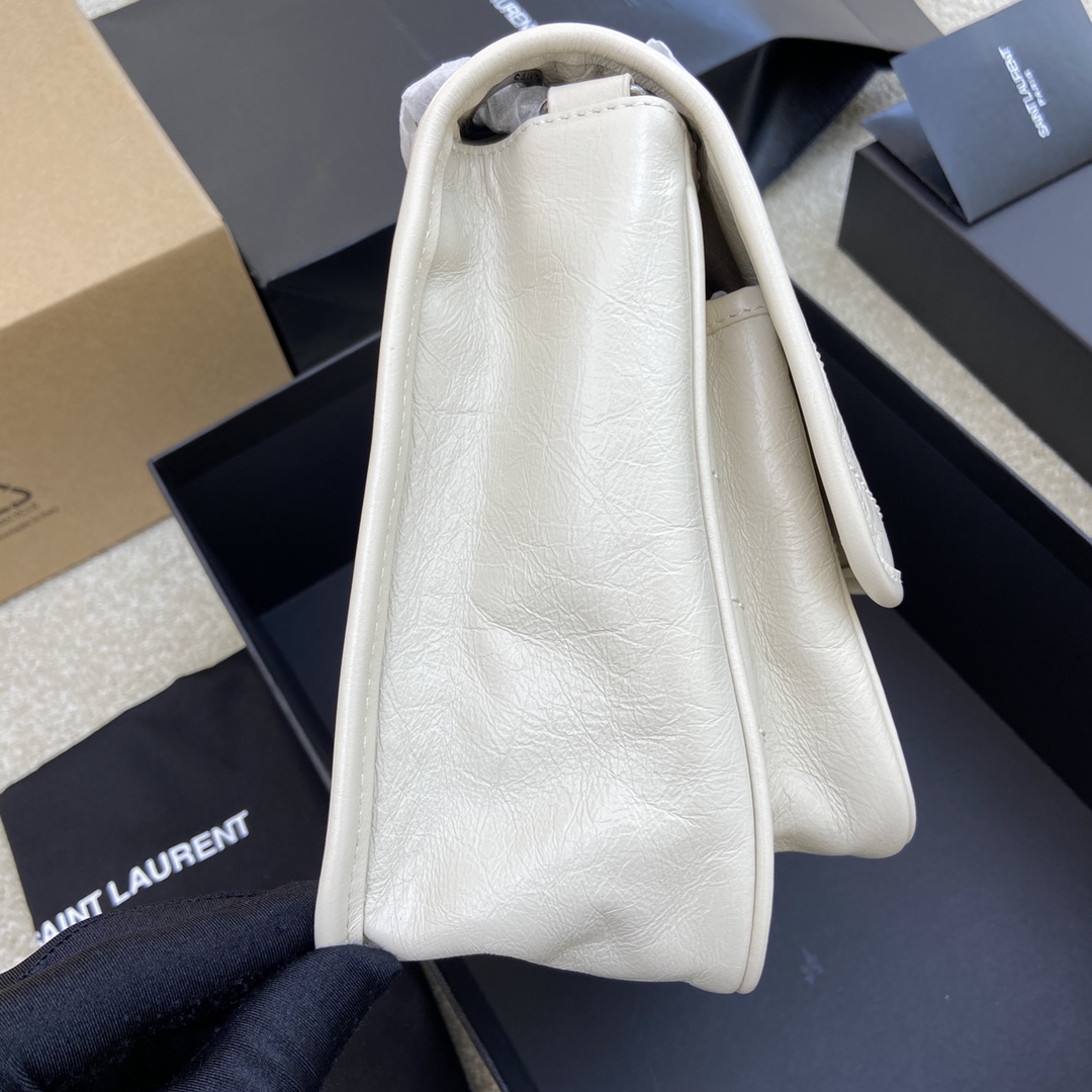 Saint Laurent 油腊奶白/古银 NIKI～28cm 爆裂纹 超多明星 同款