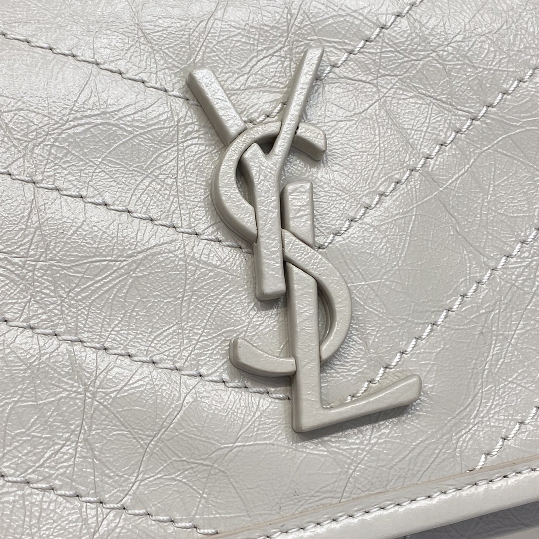 Saint Laurent 油腊奶白/古银 NIKI～28cm 爆裂纹 超多明星 同款