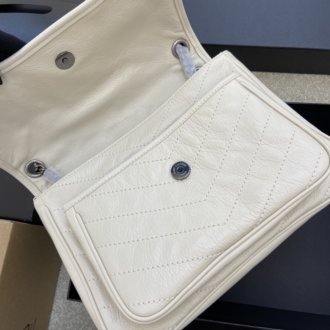 Saint Laurent 油腊奶白/古银 NIKI～28cm 爆裂纹 超多明星 同款