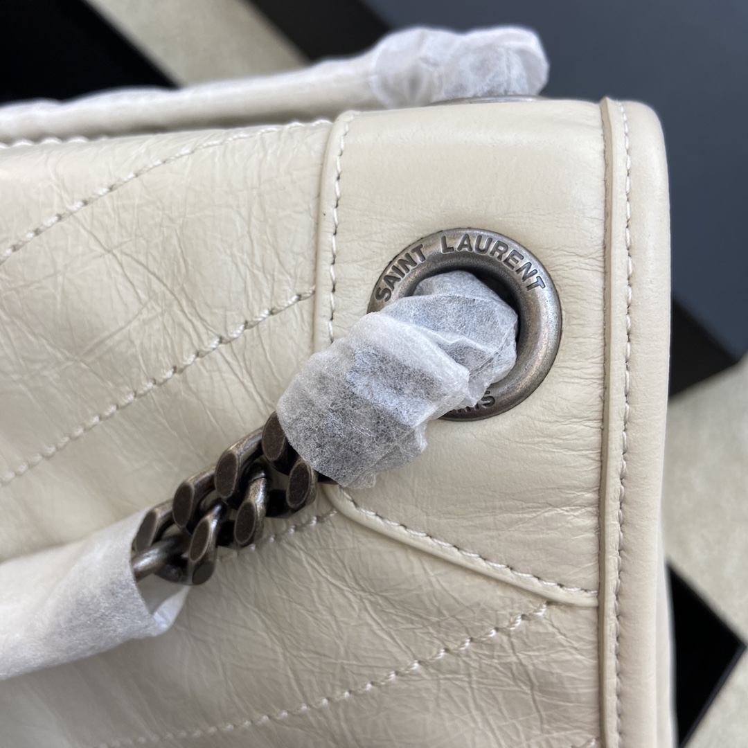 Saint Laurent 油腊奶白/古银 NIKI～28cm 爆裂纹 超多明星 同款