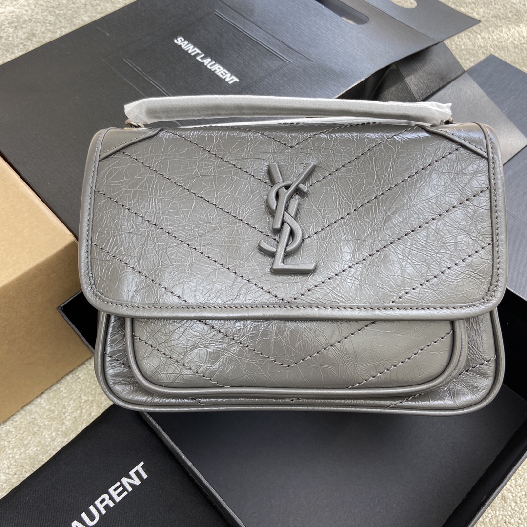 Saint Laurent 油腊深灰/古银 NIKI～22cm 爆裂纹 超多明星 同款