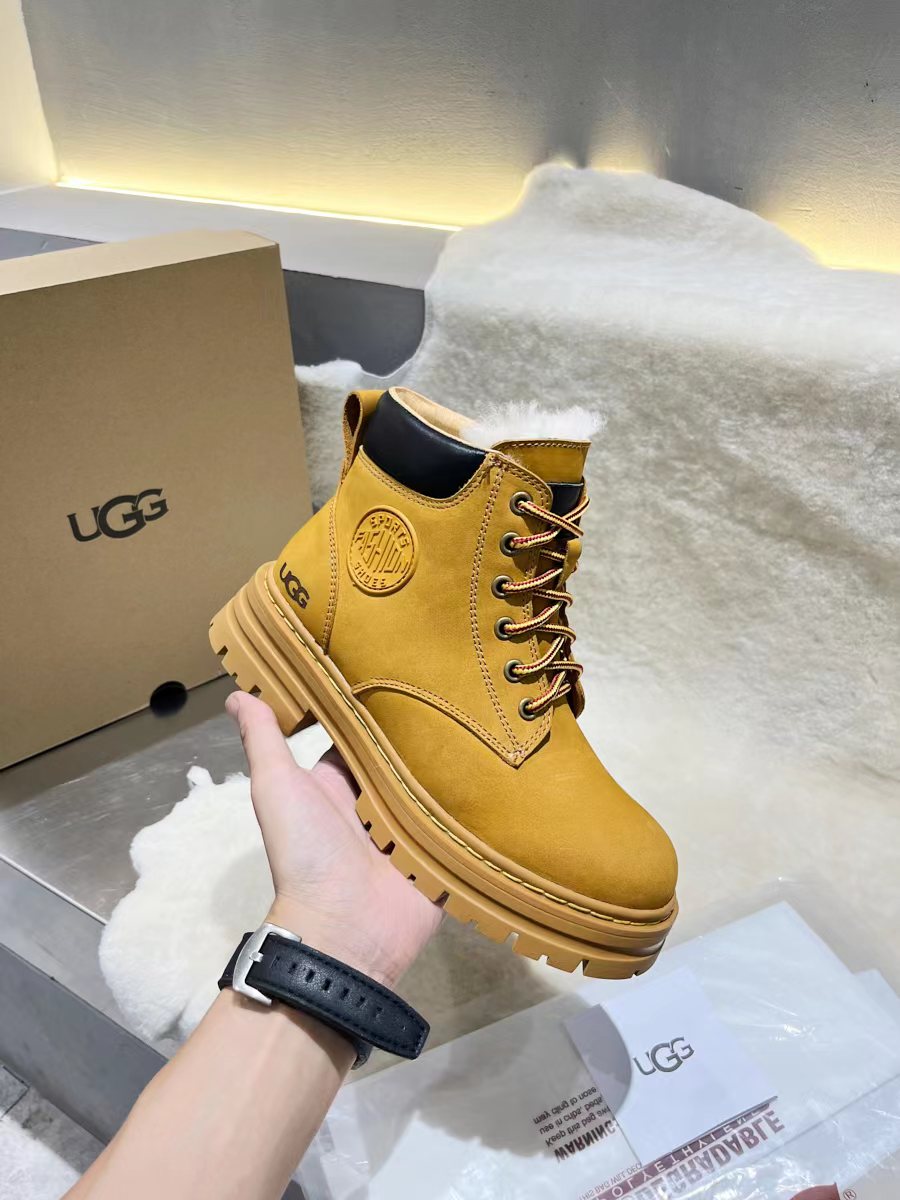 UGG Bottes Martin Replice de concepteur d’atelier
 Jaune Unisexe Femmes Hommes Cuir vache Givrée Caoutchouc Laine