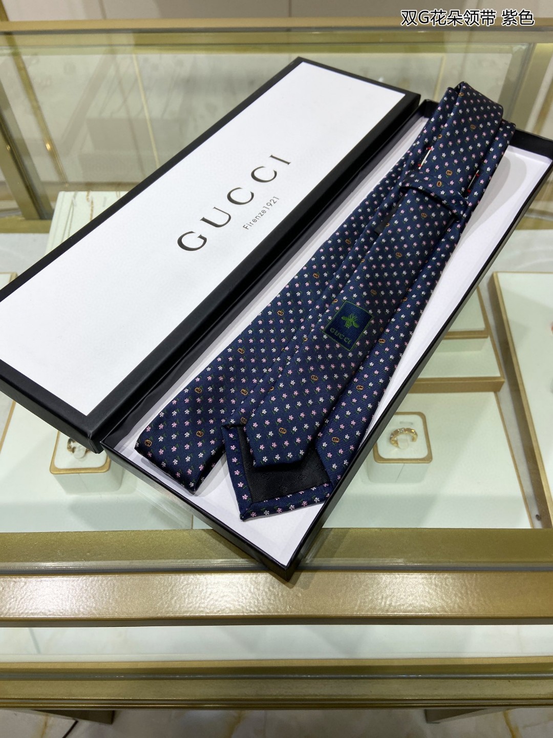 GUCCI古驰100%顶级提花真丝双G花朵领带