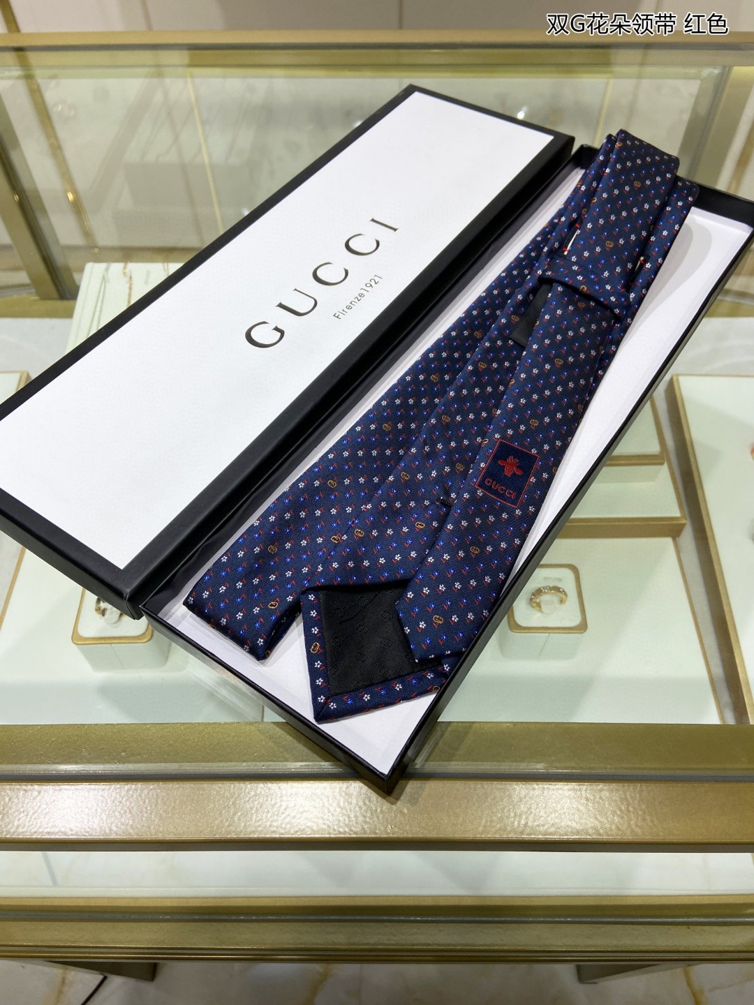 GUCCI古驰100%顶级提花真丝双G花朵领带