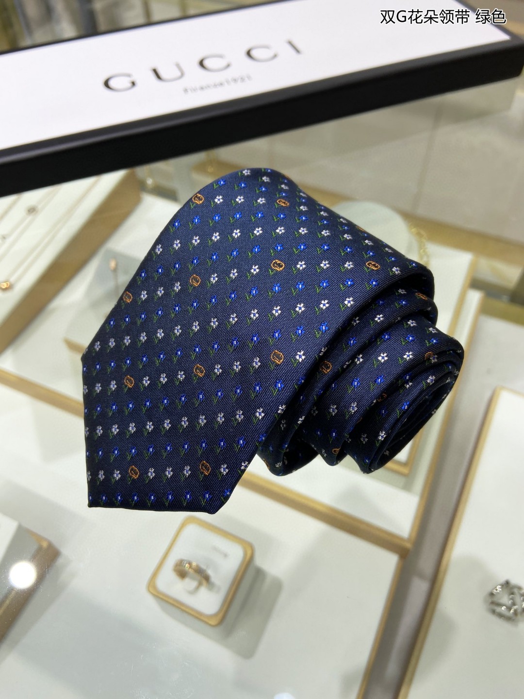 GUCCI古驰100%顶级提花真丝双G花朵领带