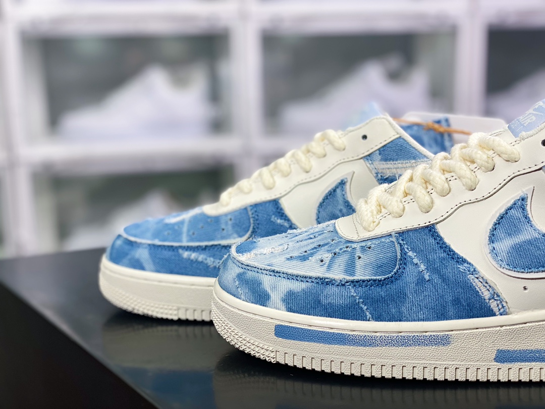 240 Air Force 1 Low”Exclusive Denim”空军一号低帮经典百搭休闲运动板鞋“奶白水洗牛仔浅蓝破洞”CW1888-611