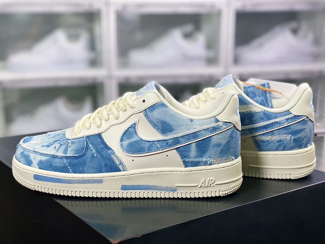 240 Air Force 1 Low”Exclusive Denim”空军一号低帮经典百搭休闲运动板鞋“奶白水洗牛仔浅蓝破洞”CW1888-611