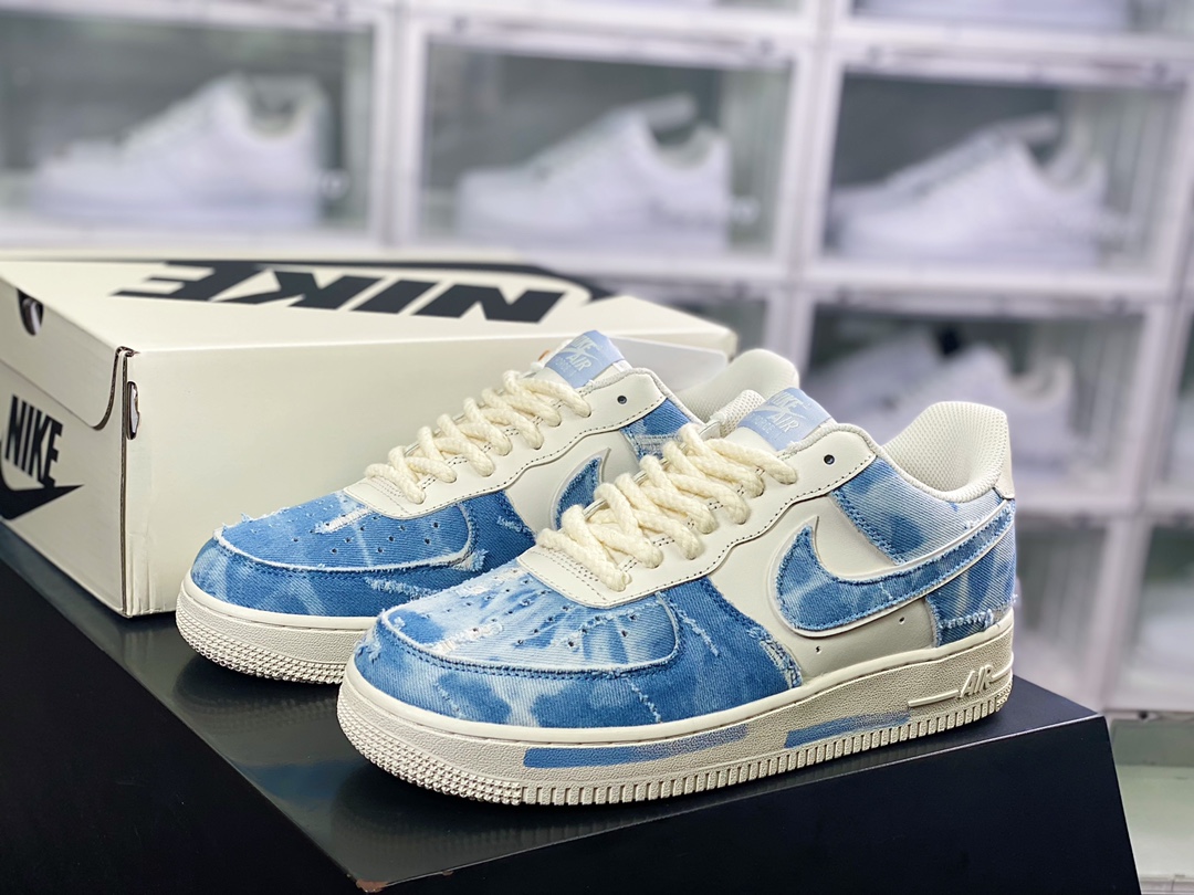 240 Air Force 1 Low”Exclusive Denim”空军一号低帮经典百搭休闲运动板鞋“奶白水洗牛仔浅蓝破洞”CW1888-611