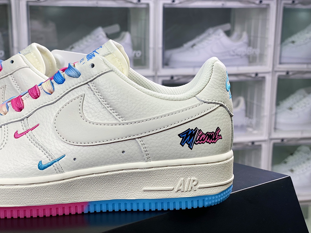 Air Force 1'07 Low QS ”Sail/Pink/Blue/Miami Heat” Classic Heat Beige White Pink Blue Mini Double Hook KU0902-112