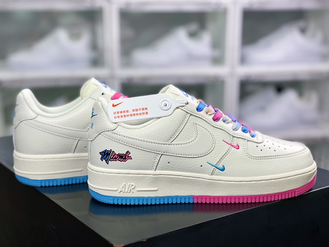 Air Force 1'07 Low QS ”Sail/Pink/Blue/Miami Heat” Classic Heat Beige White Pink Blue Mini Double Hook KU0902-112