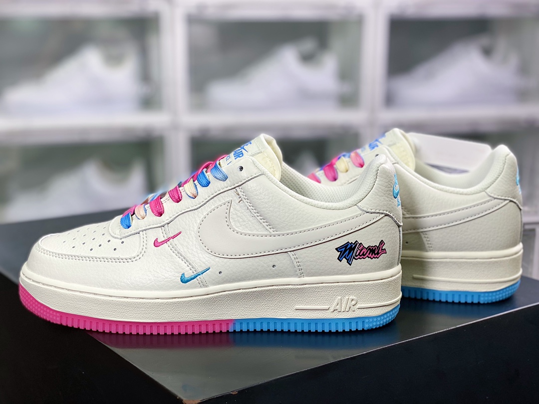 Air Force 1'07 Low QS ”Sail/Pink/Blue/Miami Heat” Classic Heat Beige White Pink Blue Mini Double Hook KU0902-112