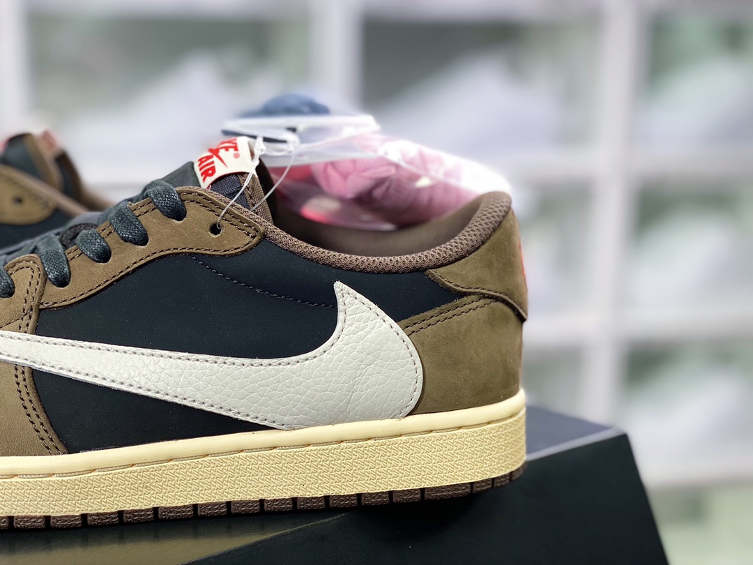 纯原版本 480 fragment design x Travis Scott x Air Jordan 1 Low OG SP”Military Blue”AJ1乔丹一代经典低帮文化百搭休闲运动篮球鞋“TS深棕倒钩”CQ4277-001