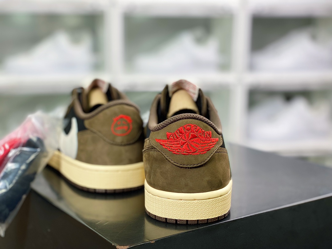 纯原版本 480 fragment design x Travis Scott x Air Jordan 1 Low OG SP”Military Blue”AJ1乔丹一代经典低帮文化百搭休闲运动篮球鞋“TS深棕倒钩”CQ4277-001