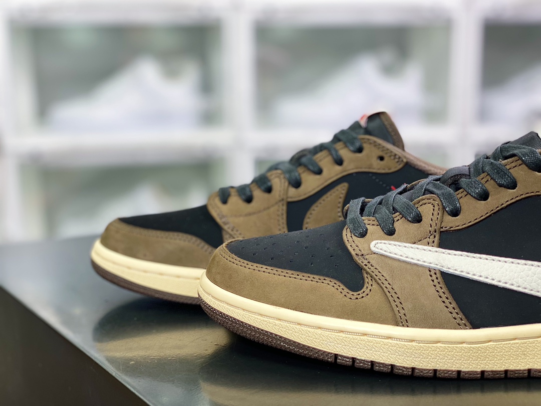纯原版本 480 fragment design x Travis Scott x Air Jordan 1 Low OG SP”Military Blue”AJ1乔丹一代经典低帮文化百搭休闲运动篮球鞋“TS深棕倒钩”CQ4277-001