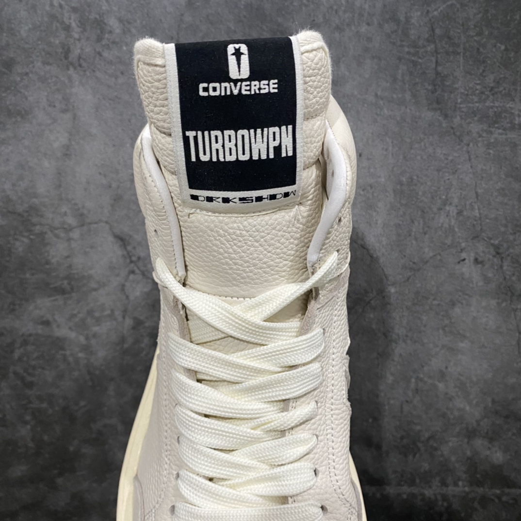 图片[8]-Rick Owens支线品牌DRKSHDW x Converse TURBODRK Chuck 70 Mid TURBOWPN\”Black Cloud Cream\”RO摩登厚底系列中帮松糕真皮休闲运动板鞋 以 80 年代的经典篮球鞋 Weapon 为灵感，带来新诠释，超厚鞋底、高帮鞋身以及夸张的鞋舌设计都充满 Rick Owens 式的美学 尺码：36/44-选品中心