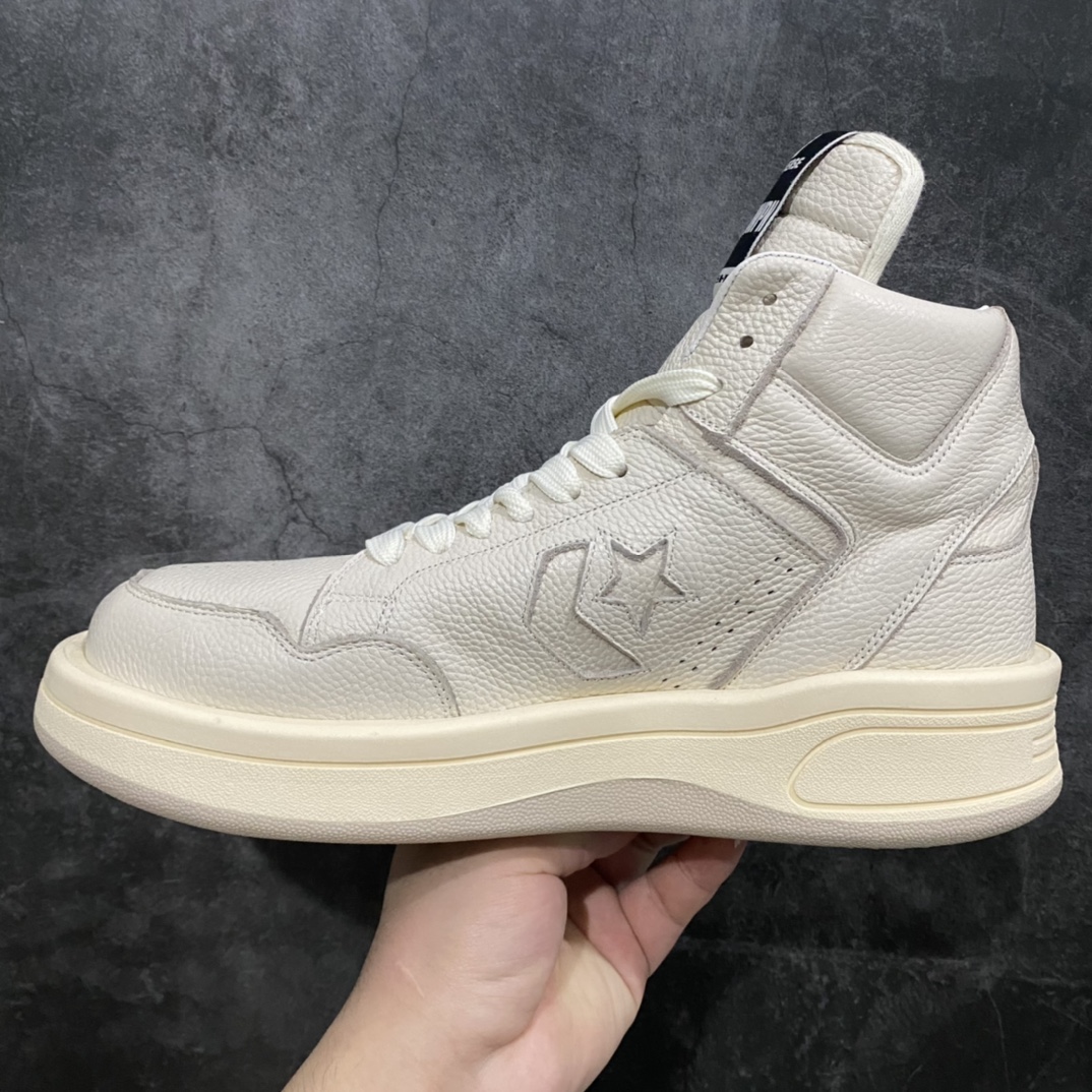 图片[2]-Rick Owens支线品牌DRKSHDW x Converse TURBODRK Chuck 70 Mid TURBOWPN\”Black Cloud Cream\”RO摩登厚底系列中帮松糕真皮休闲运动板鞋 以 80 年代的经典篮球鞋 Weapon 为灵感，带来新诠释，超厚鞋底、高帮鞋身以及夸张的鞋舌设计都充满 Rick Owens 式的美学 尺码：36/44-选品中心