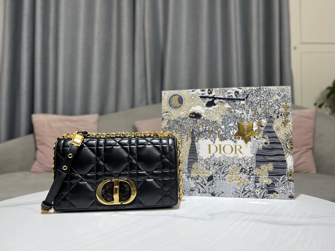 Dior Caro Borse Borsette Replica di qualità AAA
 Nero Oro Ricamo vintage Pelle bovina Vintage Catene