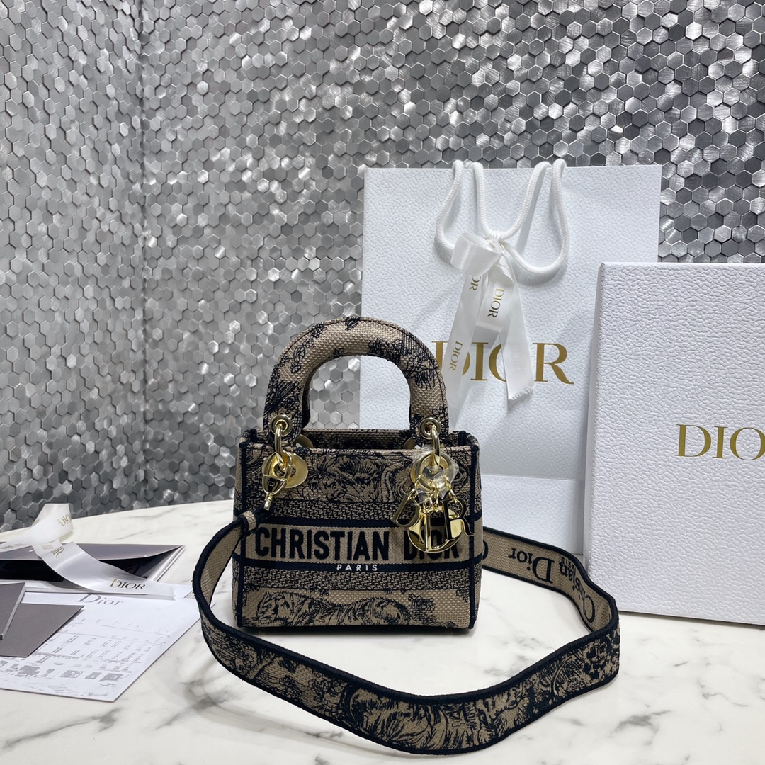 Dior AAA
 Bags Handbags Fashion Replica
 Brown Gold Embroidery Lady Mini