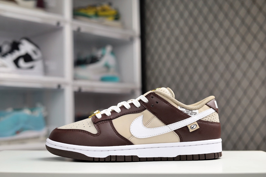 H0 NK Dunk Low 扣篮系列低帮休闲运动滑板板鞋 街舞棕色金扣 原鞋开发 头层皮料 内置Sole真气垫装置 正确耐磨橡胶大底