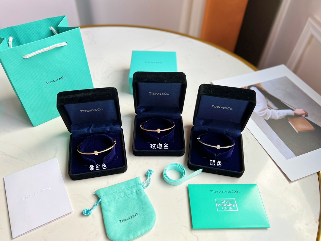 Tiffany&co 蒂芙尼 经典款T字系列满钻双T手镯