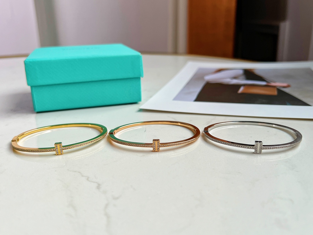 Tiffany&co 蒂芙尼 经典款T字系列满钻双T手镯