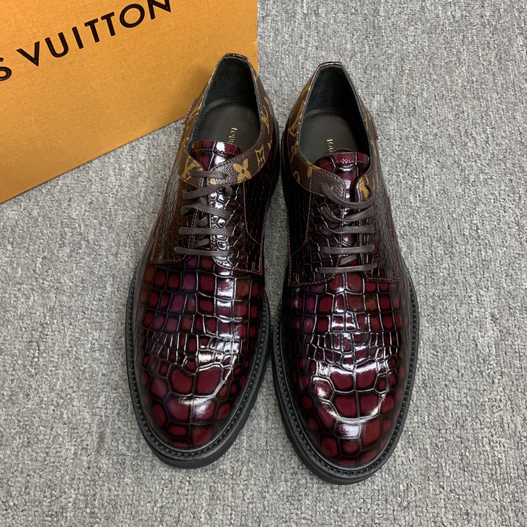 【LV】Zapatos de piel para hombre. Réplica superior 1:1 del sitio web oficial original, calidad de alta gama, cuero de va…