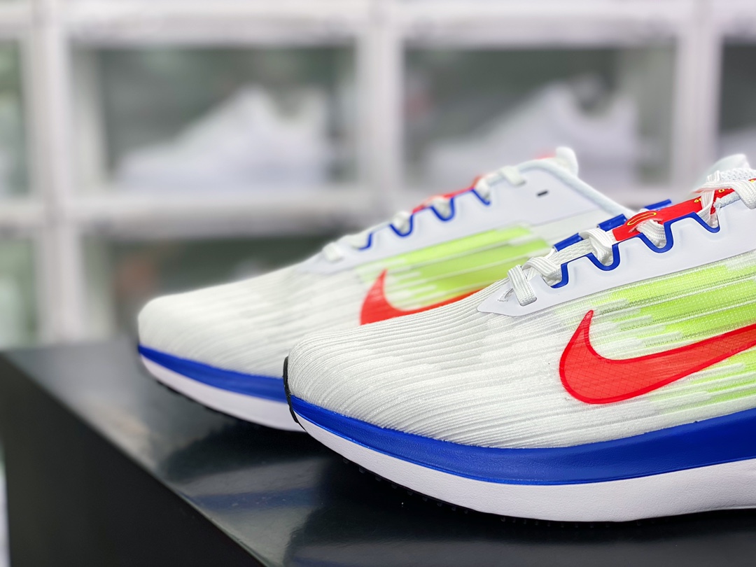 200 Air Winflo 9 温弗洛9代低帮贾卡面料轻盈透气休闲运动跑步鞋“网织白宝蓝荧光绿桃红”DX3355-100