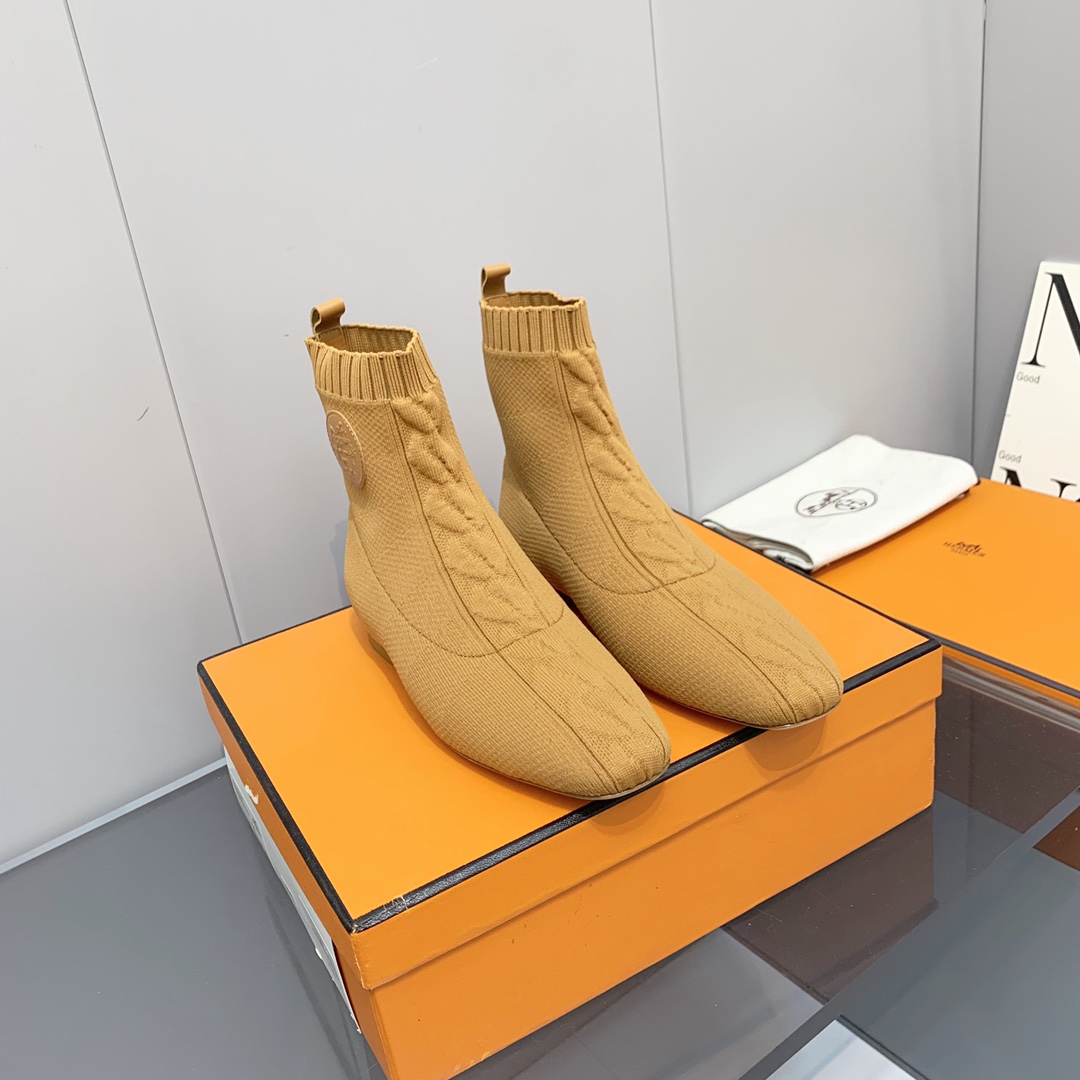 Hermes Sock Boots Top Fake Designer
 Calfskin Cowhide Genuine Leather Knitting Rubber