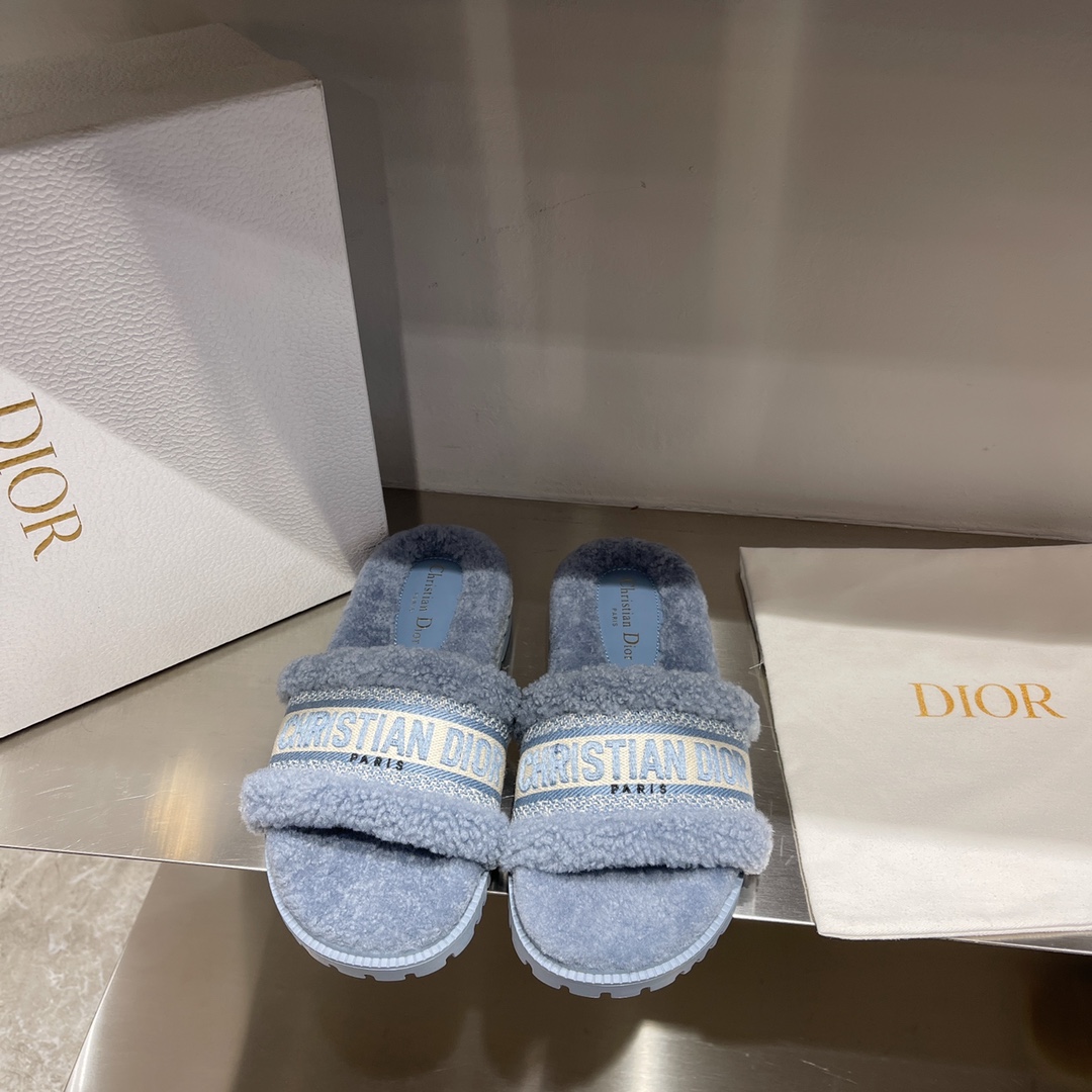 Dior Shoes Slippers Embroidery Cotton Lambswool TPU Fall/Winter Collection