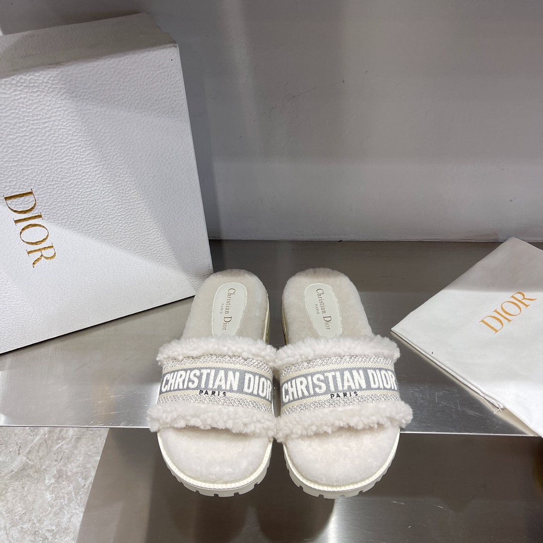 Dior Shoes Slippers Embroidery Cotton Lambswool TPU Fall/Winter Collection