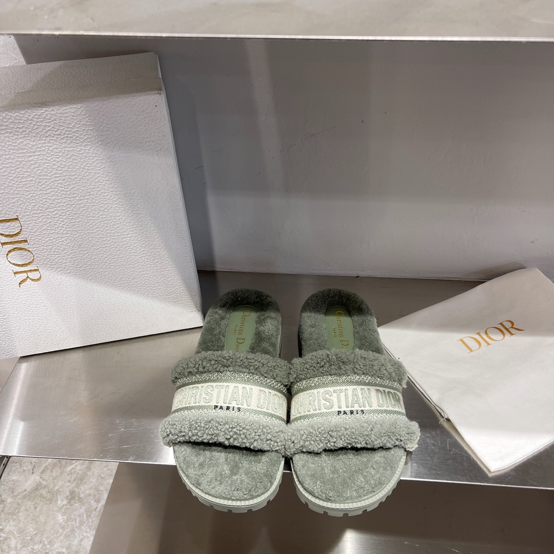 Dior Shoes Slippers Embroidery Cotton Lambswool TPU Fall/Winter Collection