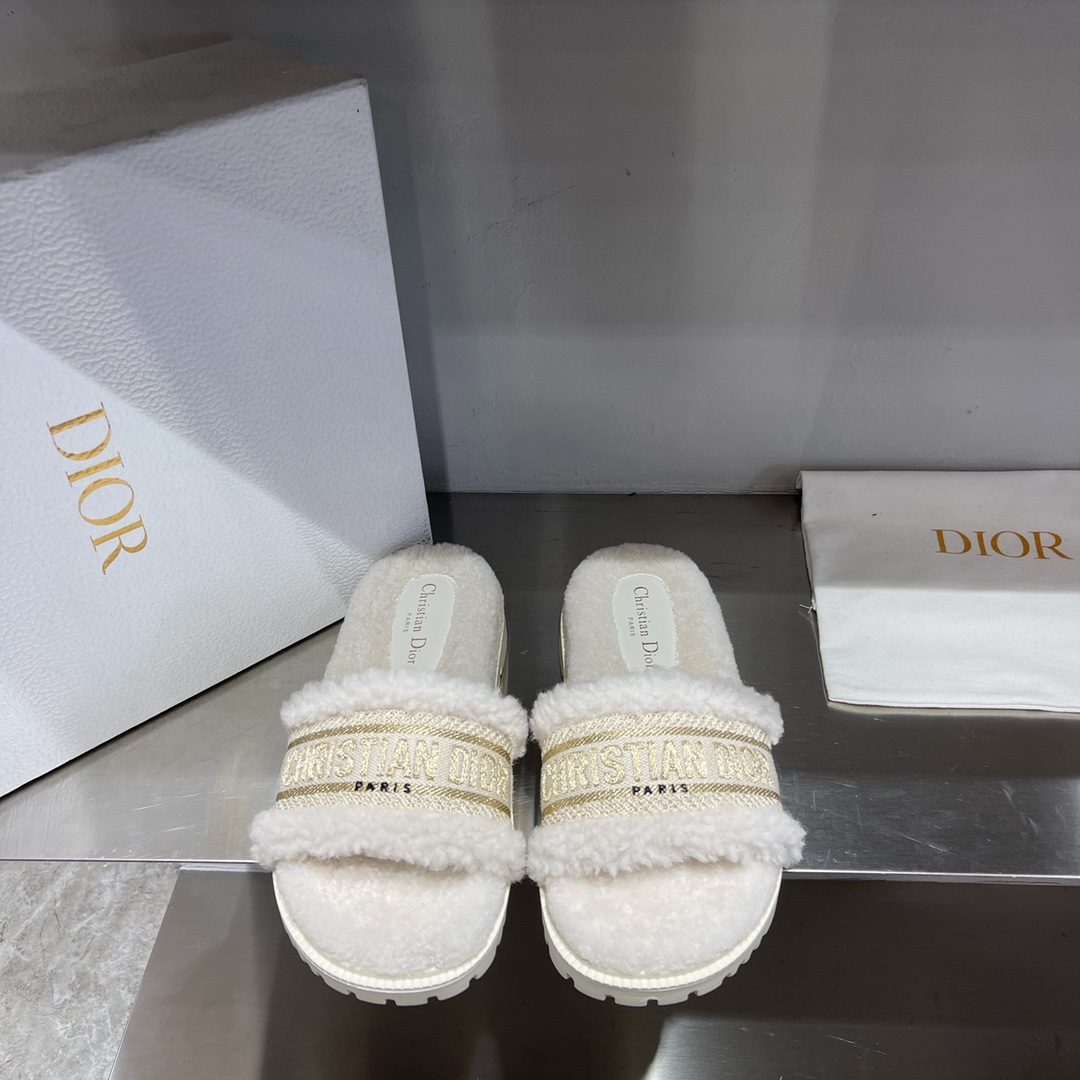 Dior Shoes Slippers Best Quality Fake
 Embroidery Cotton Lambswool TPU Fall/Winter Collection