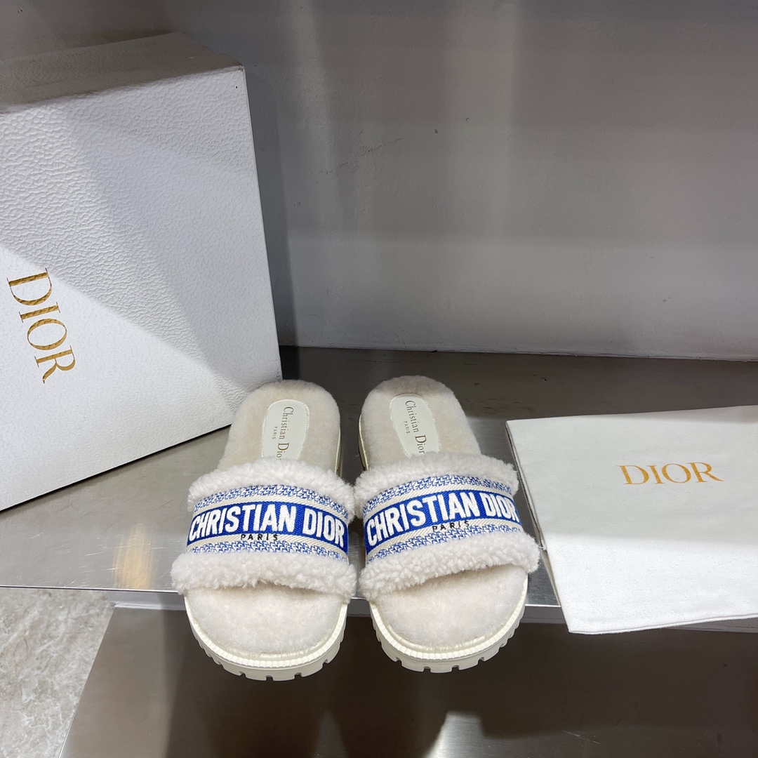 Dior Shoes Slippers Embroidery Cotton Lambswool TPU Fall/Winter Collection