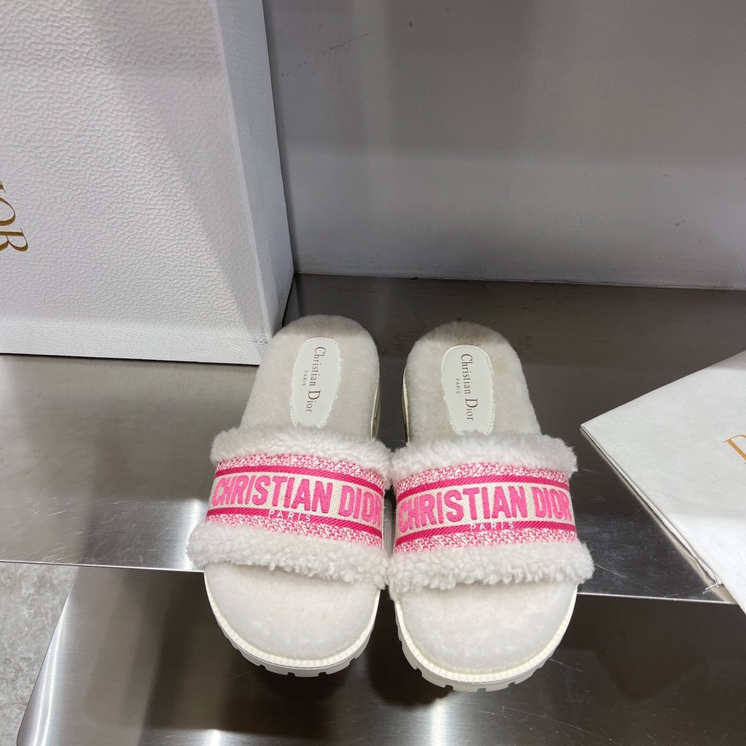 Dior Shoes Slippers Wholesale Sale
 Embroidery Cotton Lambswool TPU Fall/Winter Collection