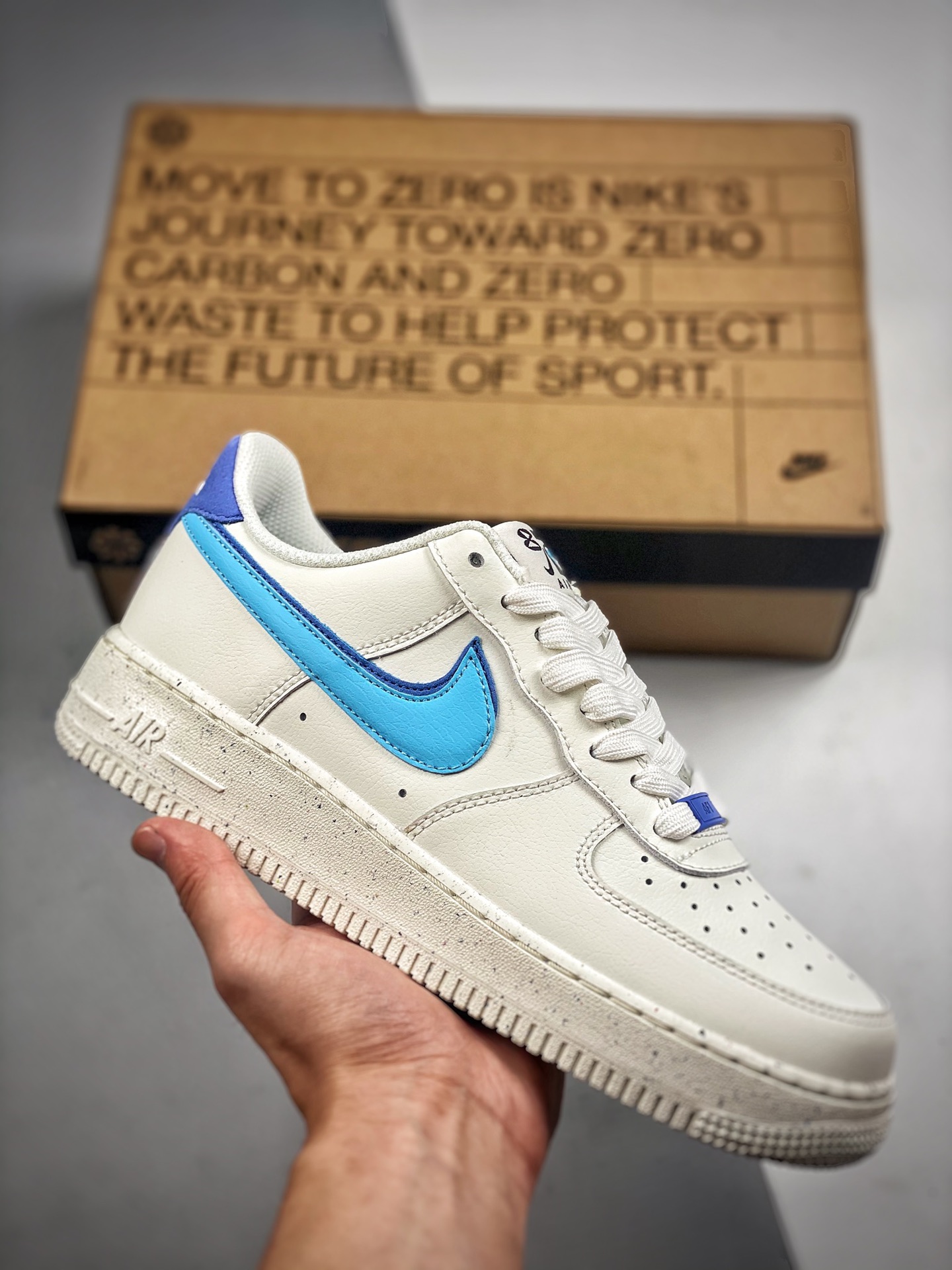 Núcleo 4 Nike Air Force 1 07 blanco azul materiales reciclables Air Force 1 low top zapatillas casuales de skate cuero …