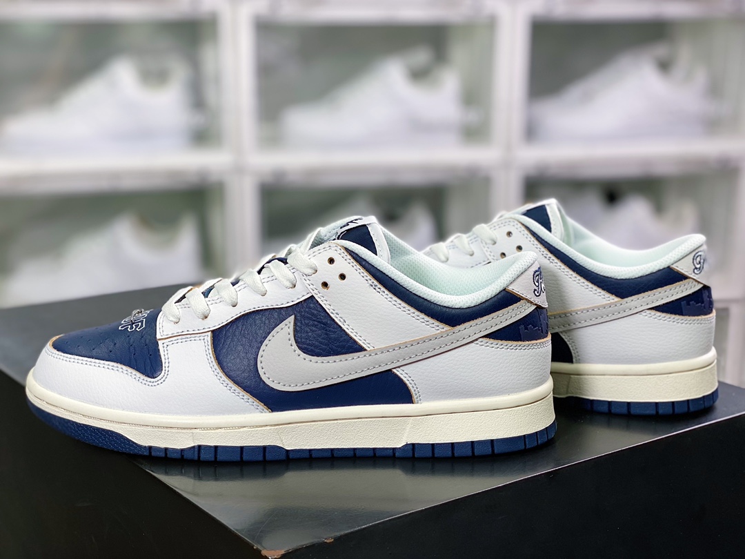 Joint San Francisco street brand HUF x SB Dunk Low ”New York” dunk series low-top sneakers ”leather white navy blue Jinshan” FD8775-100