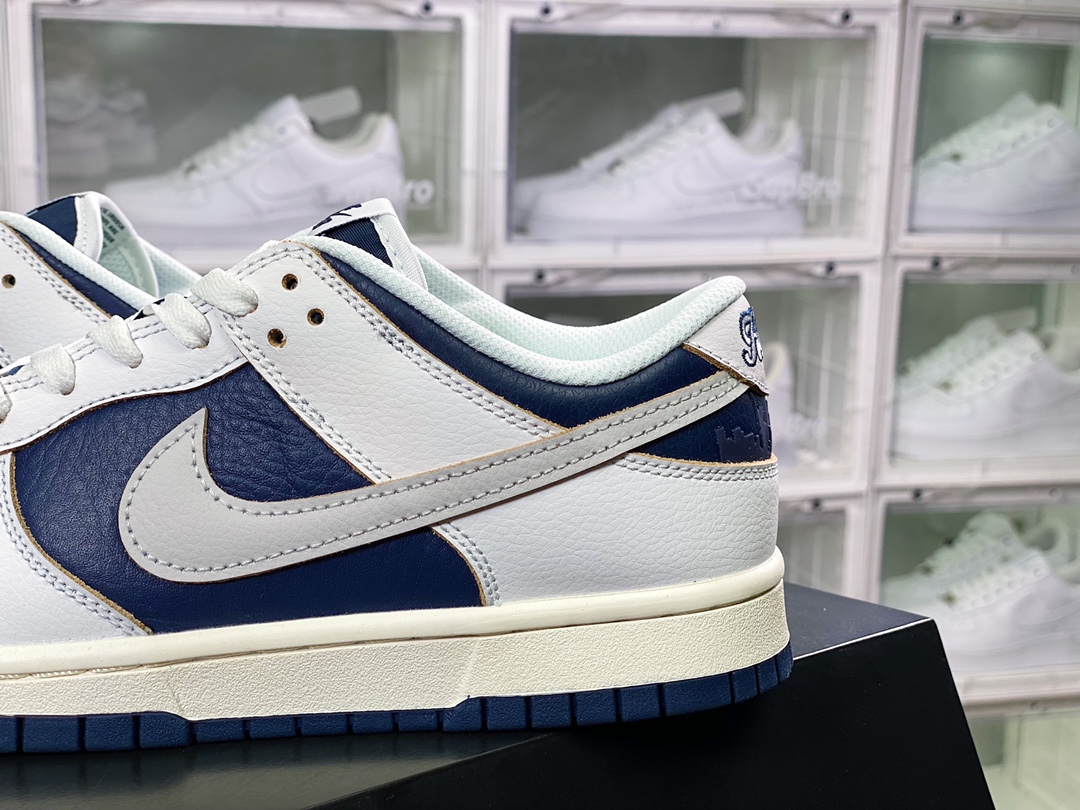 Joint San Francisco street brand HUF x SB Dunk Low ”New York” dunk series low-top sneakers ”leather white navy blue Jinshan” FD8775-100