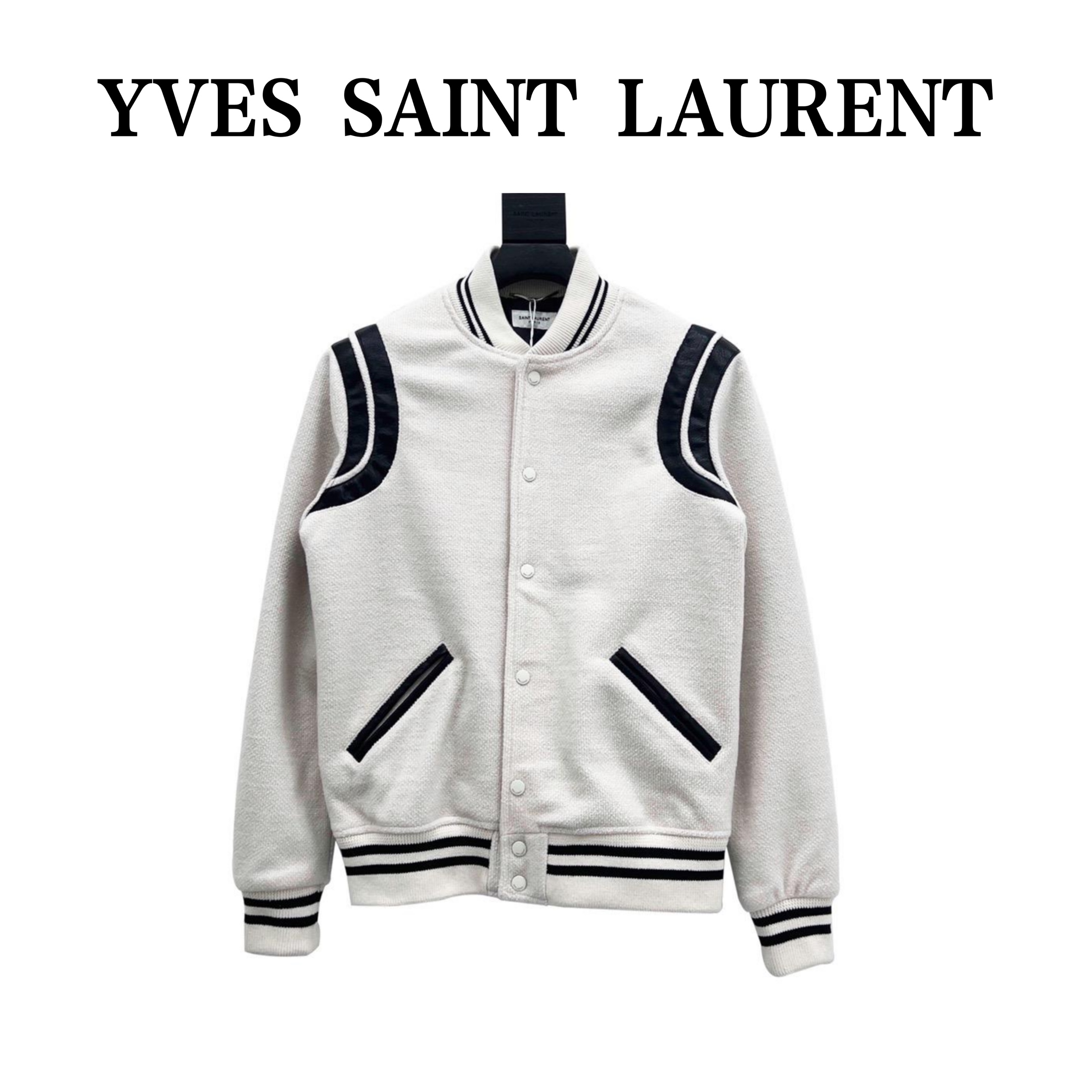 Saint Laurent Paris/圣罗兰 22FW拼皮白色棒球领夹克外套