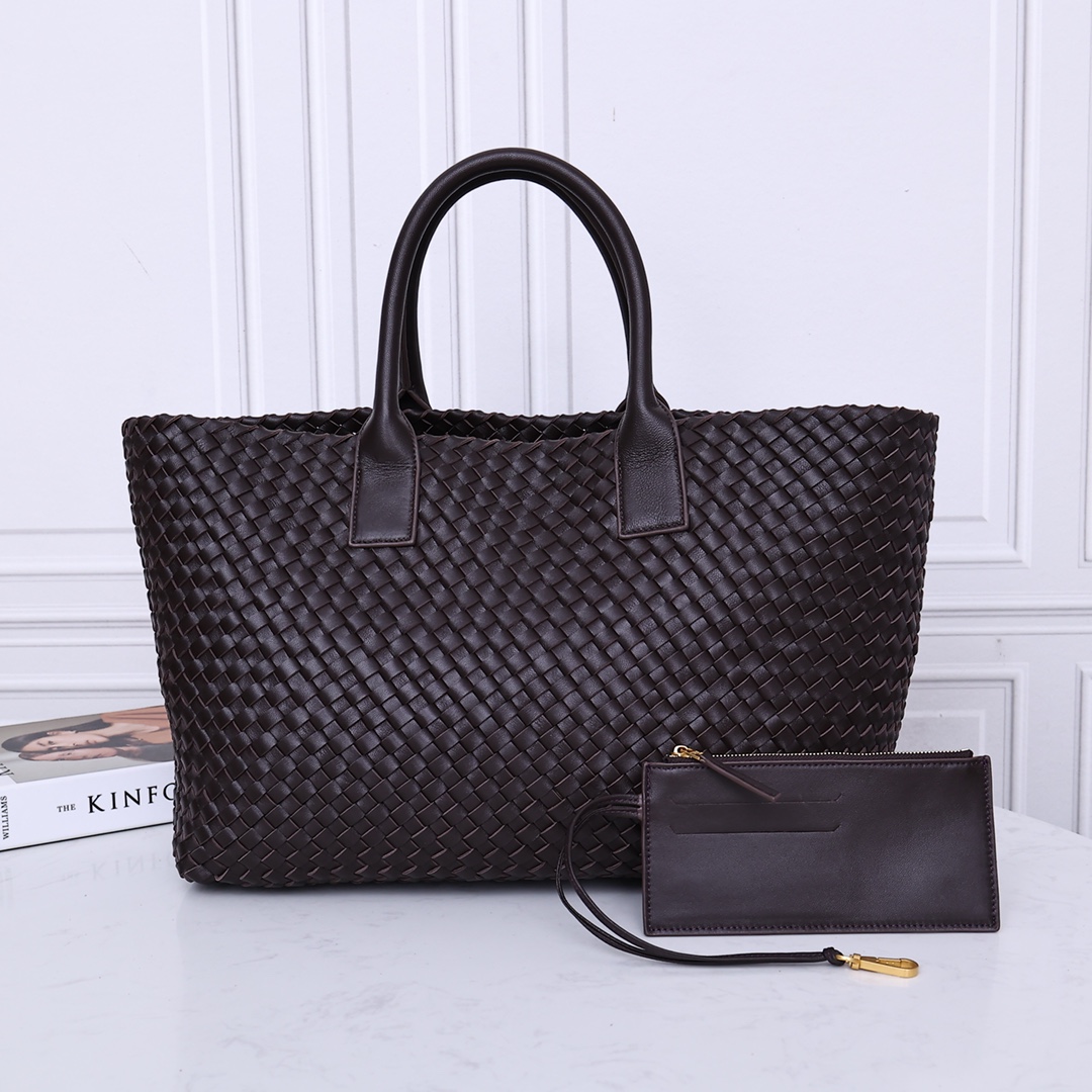 Leather Woven Tote Bag Shopping Bag with Small Card Holder
