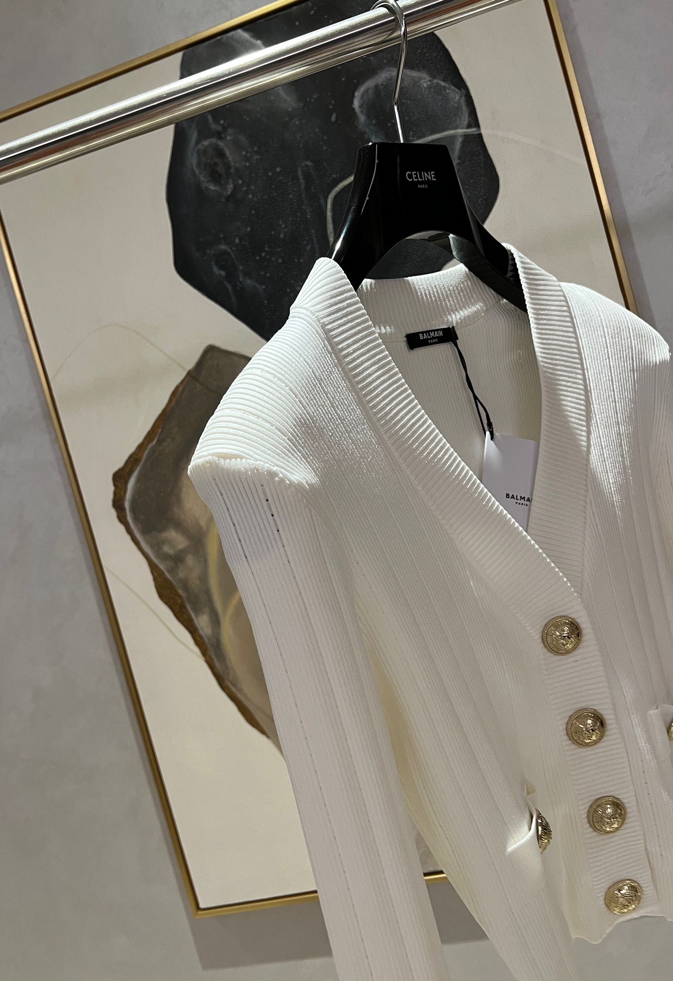 Белый вязаный кардиган с золотыми пуговицами Balmain