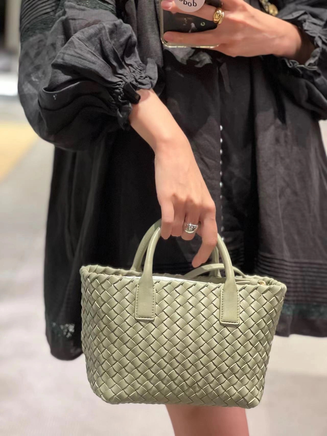 Bottega Veneta MINI CABAT 20CM BAG 709464洞石绿