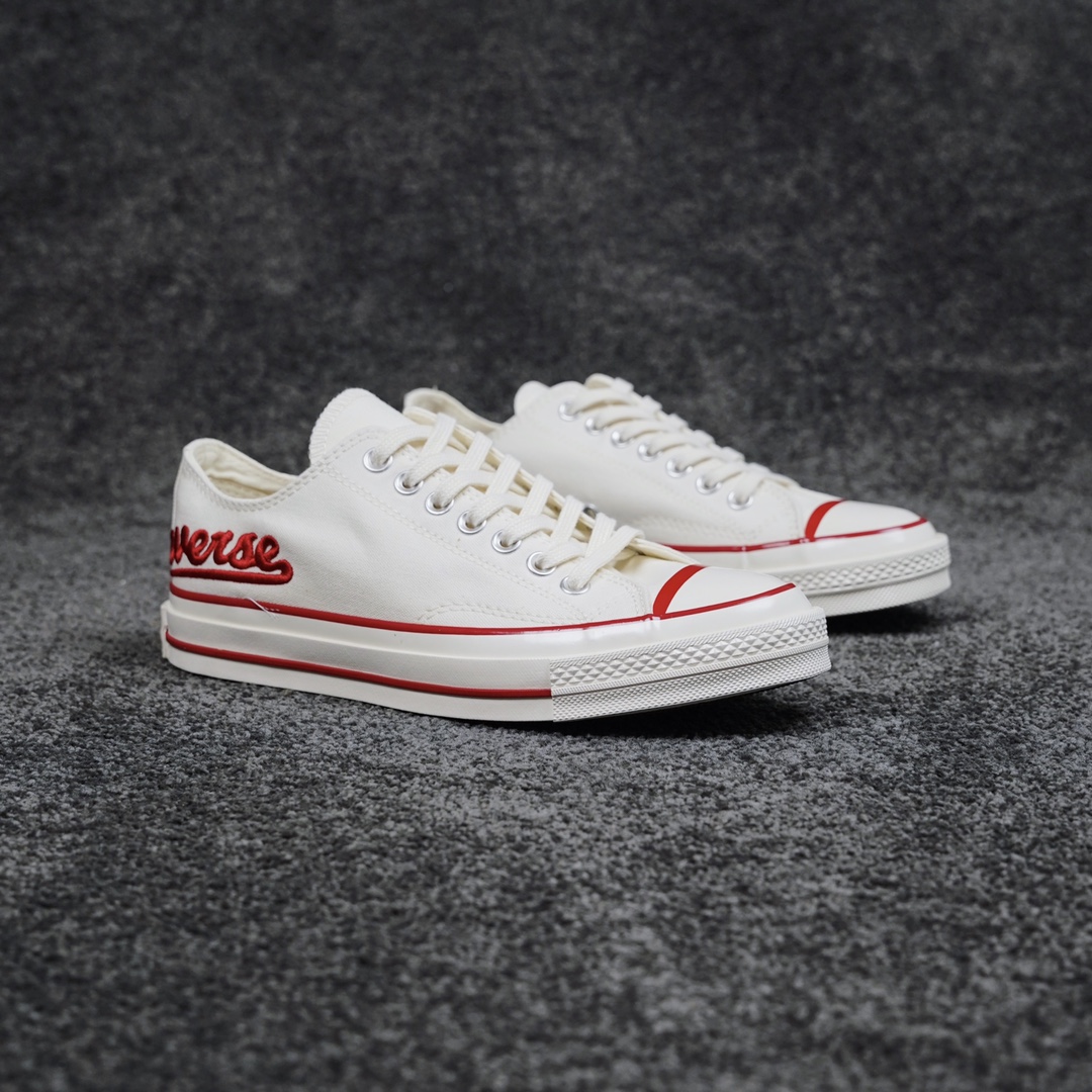 H0  Converse Chuck 70s 电绣字母匡威官方 低帮复古撞色休闲帆布鞋夏日一抹白yyds 学院风十足搭配精致的立体刺绣凸显层次感复古氛围感拉满 搭配起来毫无压力