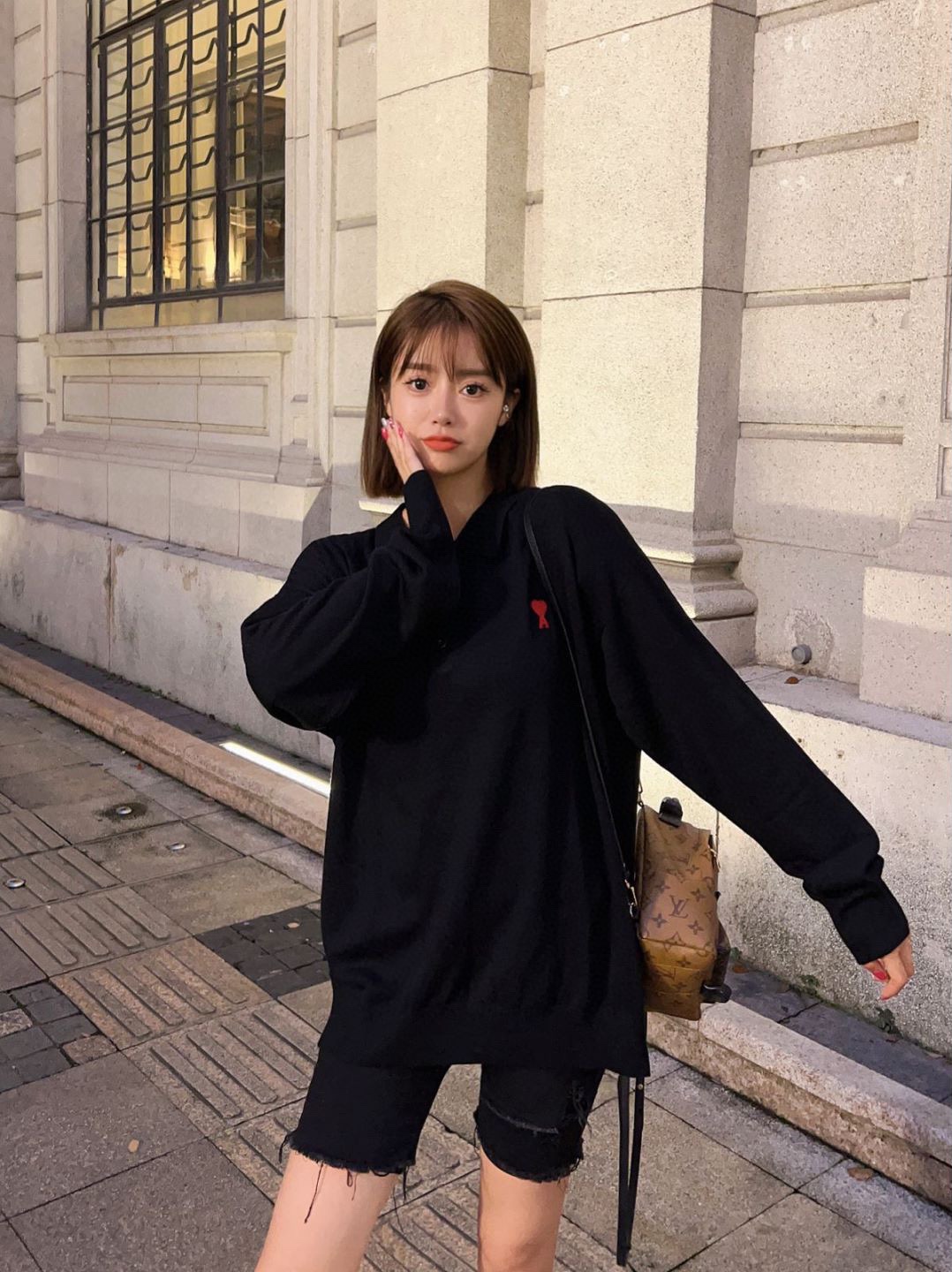 Ami22Fw embroidered caring long-sleeved knitted Polo shirt upper body effect