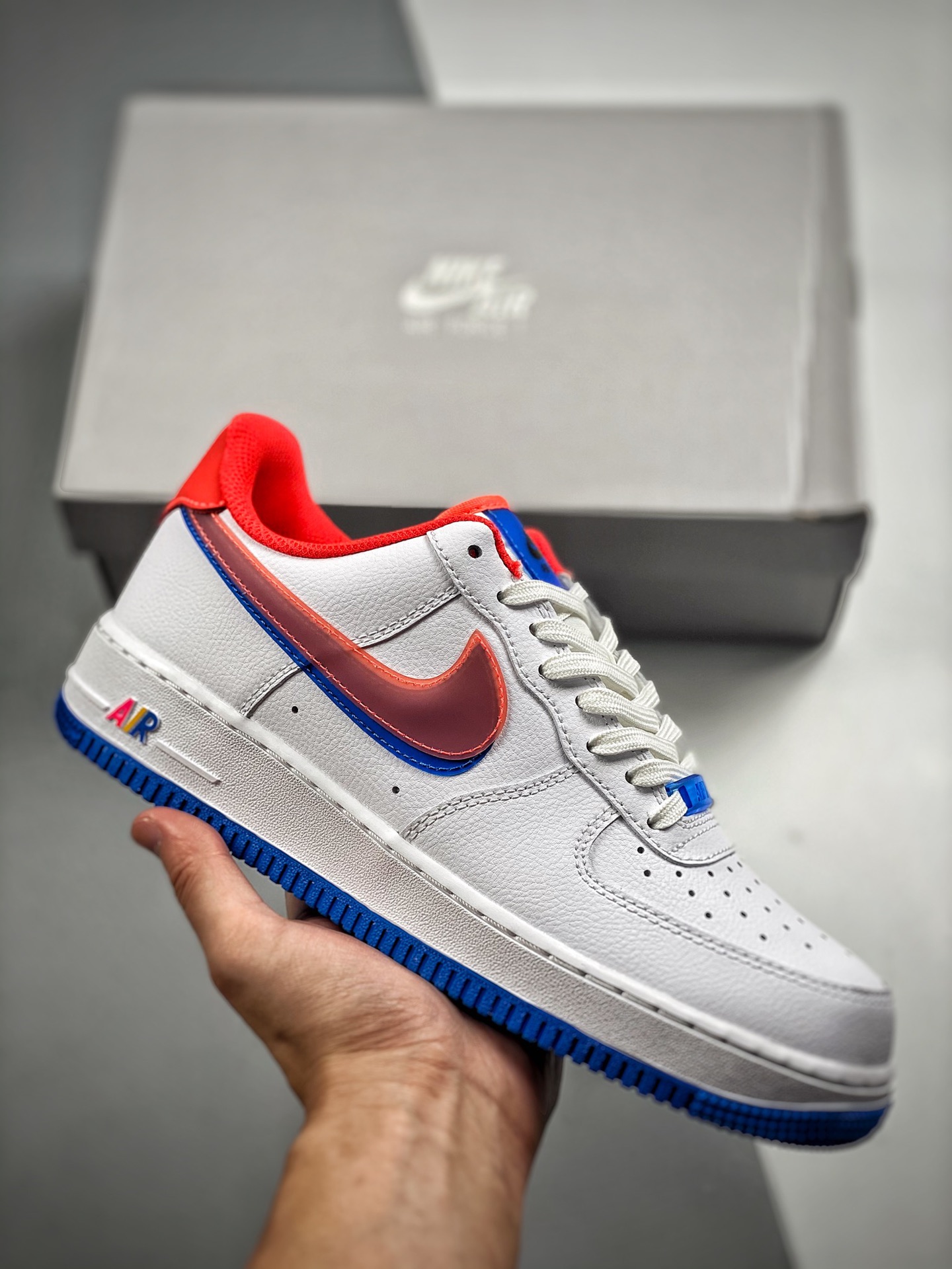 Núcleo 4 Nike Air Force 1 07 Blanco Azul Rojo Air Force One Low Casual Skate Shoes Cuero Personalizado Impresión 3D Ori…