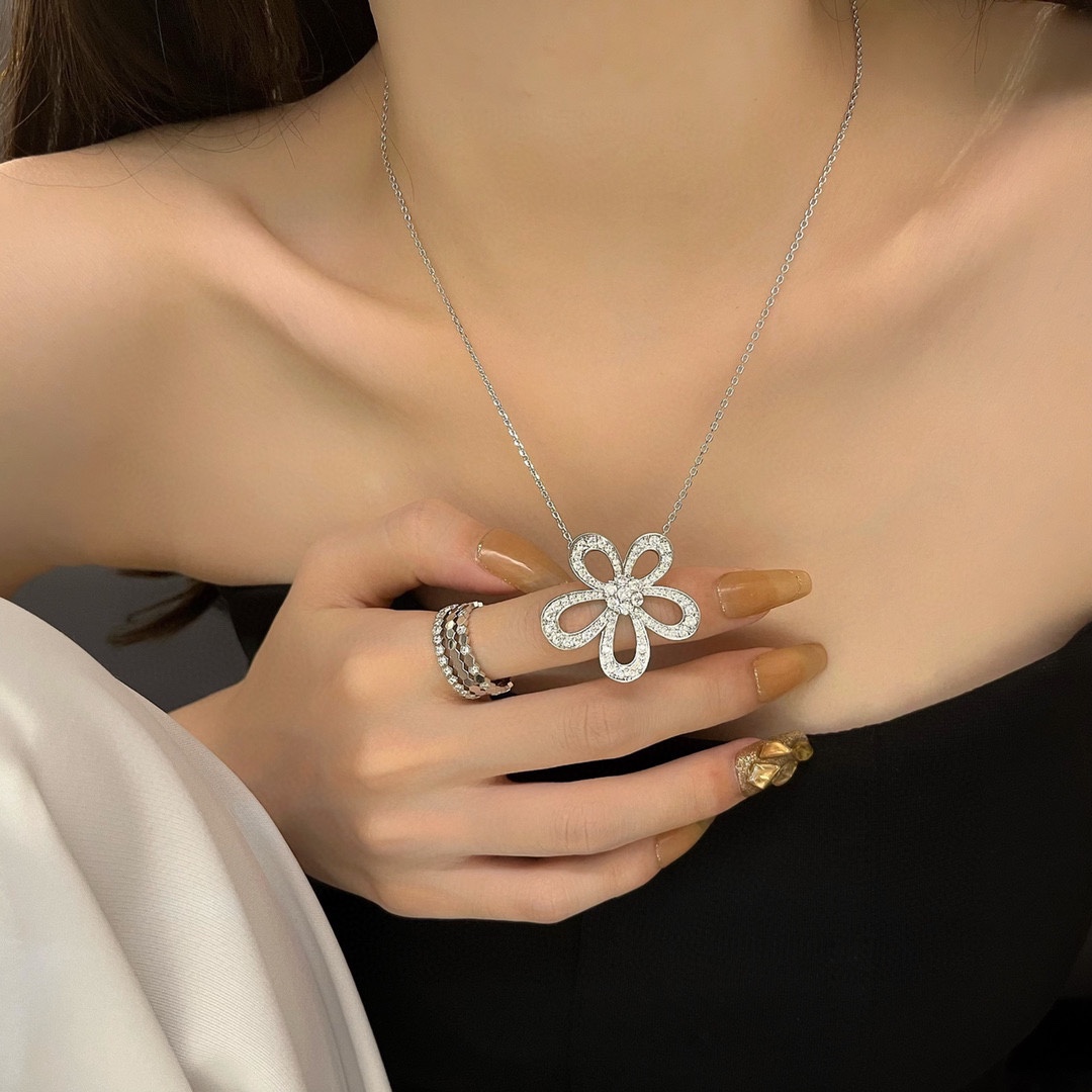 Van Cleef & Arpels vca flowerlace满钻大花项链升级cnc菱形扣