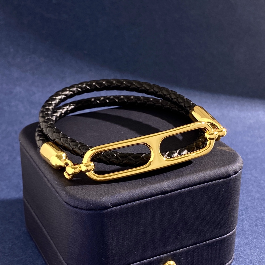 Hermes Roulis Joalheria Pulseira Preto Ouro Platina Branco Amarelo Tecer Latão